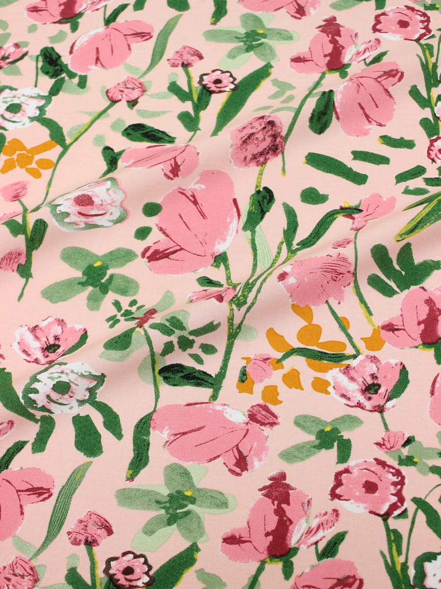 Штапель "Акварельные маки" цв.розовый, ш.1.45м, вискоза-100%, 110гр/м.кв