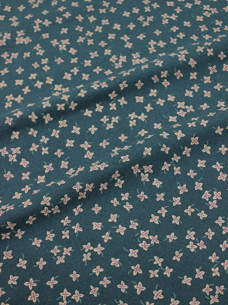 Плательный хлопок с микроворс."Россыпь четырехлистников" цв.т.зеленая морская волна, ш.1.48м,хл-100%