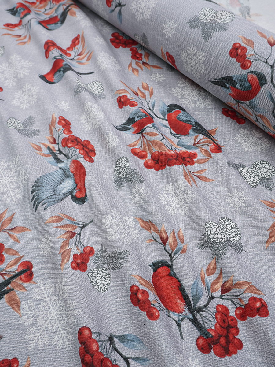 Рогожка "Снегири и рябина", ш.1.5м, хлопок-100%, 165гр/м.кв