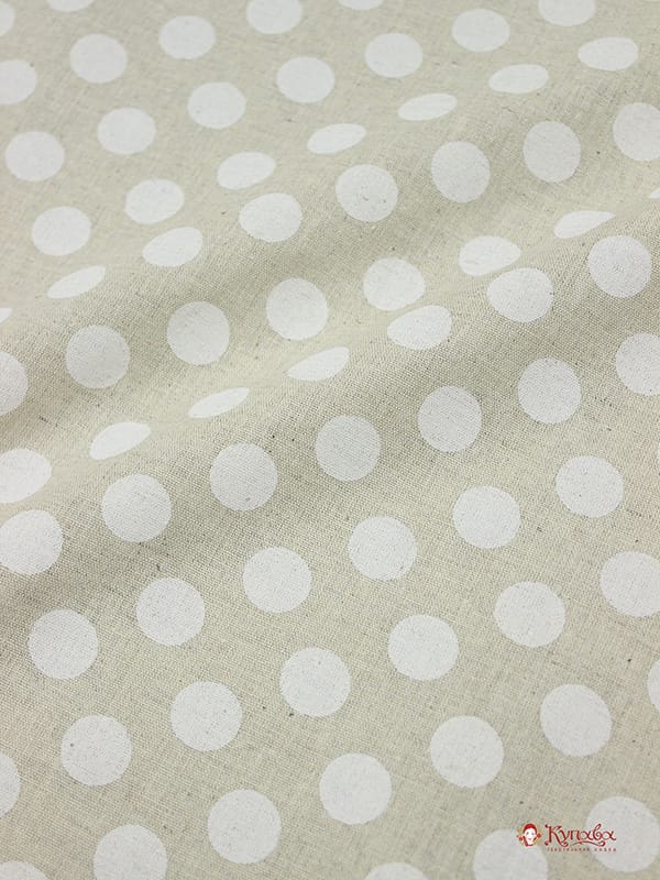 Полулен "Крупный белый горох на суровом", ш.1.5м, лен-30%, хлопок-70%, 140гр/м.кв