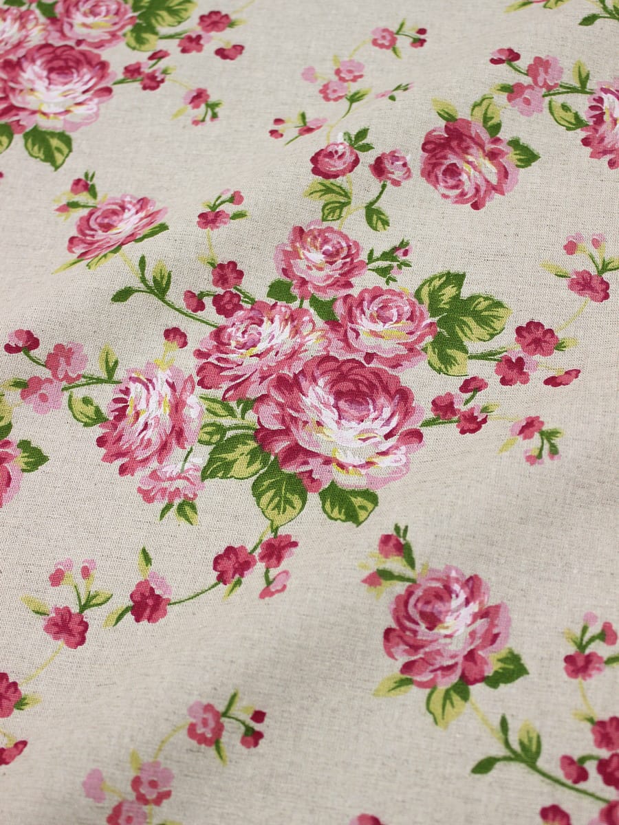 Полулен "Розовые розочки" (на суровом), СОРТ2, ш.1.5м, лен-30%, хлопок-70%, 147гр/м.кв