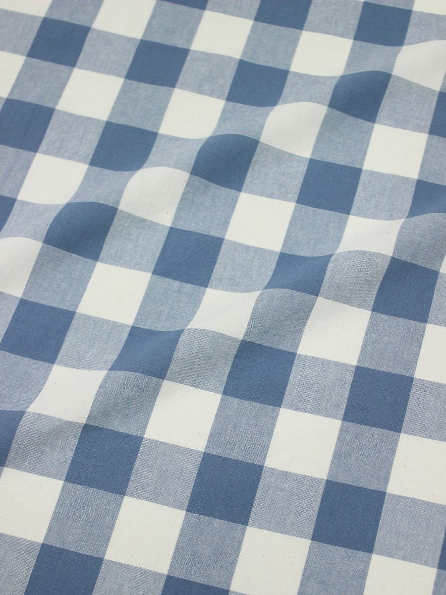 Мерный лоскут - Вареный (стираный) хлопок "Клетка (3.0*3.0см)" цв.т.винтажно-голубой, ш.2.5м