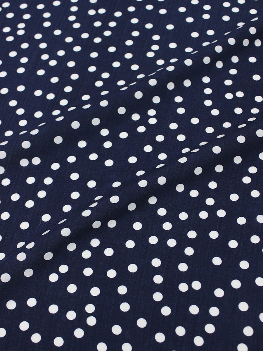 Штапель "Россыпь белого гороха (7мм)" цв.чернильно-синий-2, ВИД2, ш.1.45м, вискоза-100%, 90гр/м.кв