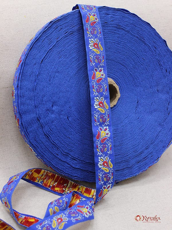 Жак.лента 22мм Вьюнок желто-красный на синем