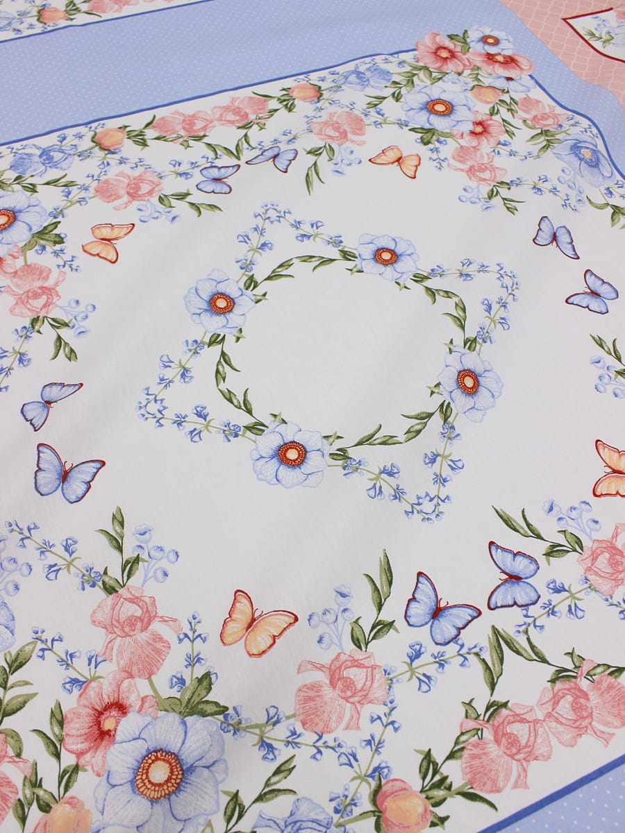 Бязь "Нюра" (Гол.платок 0.80м*0.75м) цв.голубой/коралловый, ш.1.5м,хл-100%, 120гр/м.кв, раппорт 80см