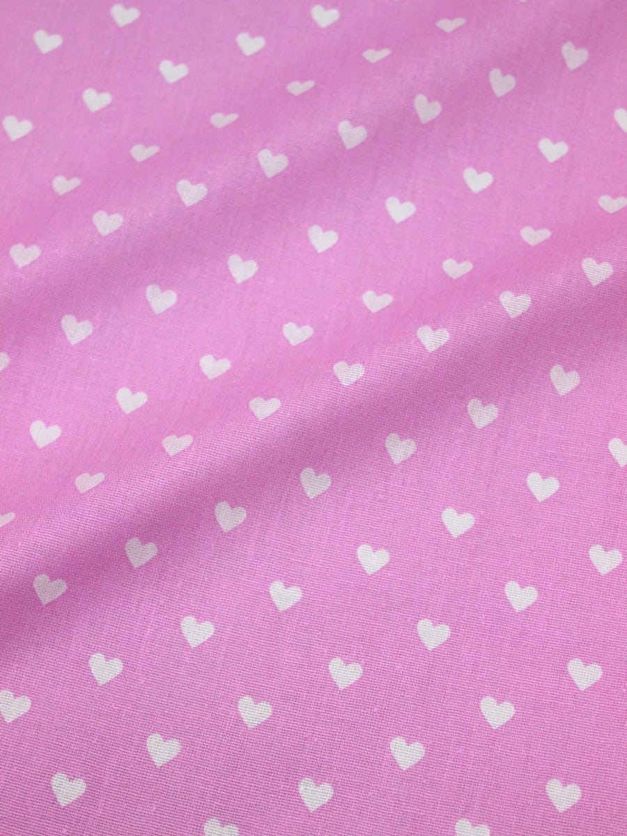 Бязь "Сердечки на розовом", СОРТ2, ш.1.5м, хлопок-100%, 120гр/м.кв 