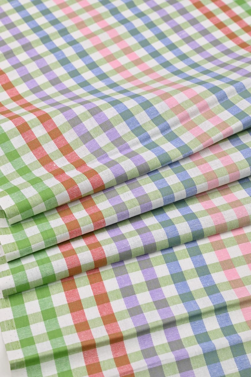 Холст полотенечный "Цветная клетка" цв.салатовый/красный/синий, ш.0.5м, лен-30%, хл-70%