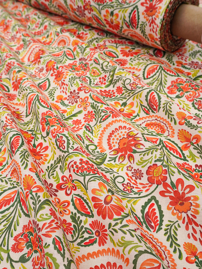 Ситец "Сказочное цветение" цв.оранжевый, ш.0.8м, хлопок-100%, 85гр/м.кв