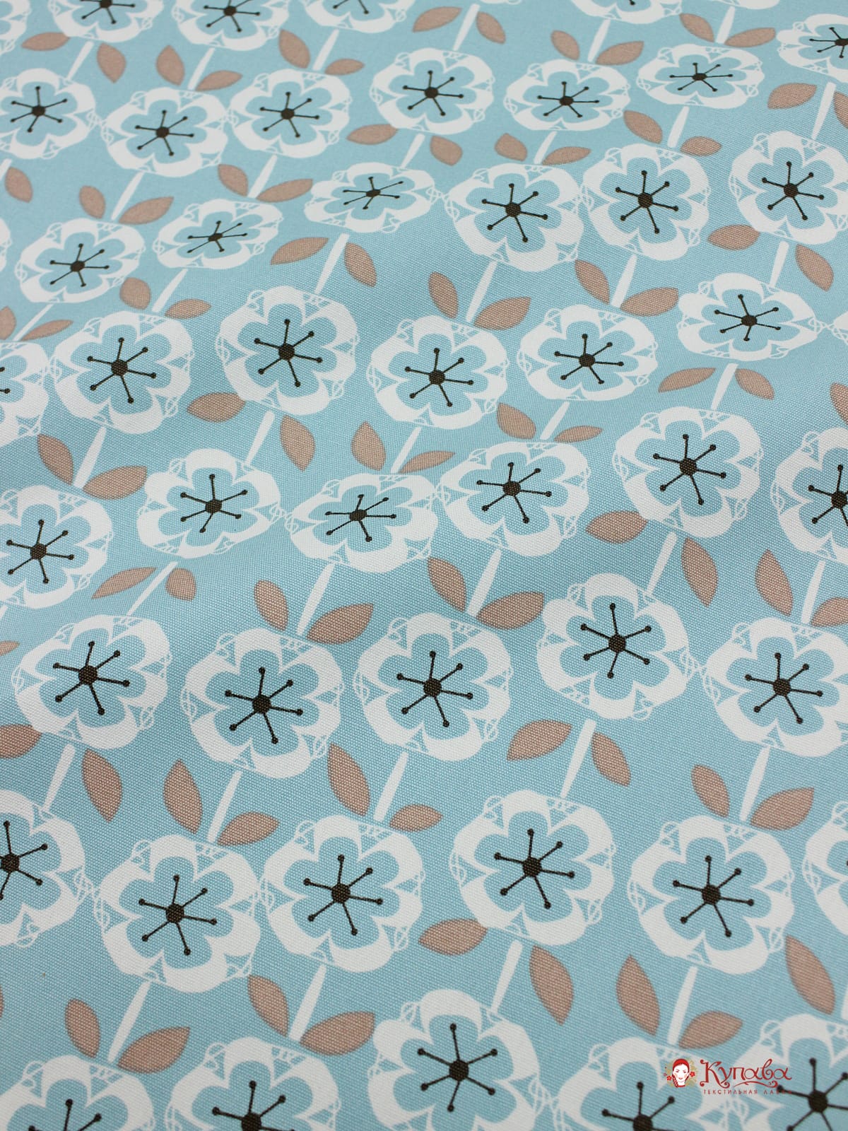 Интерьерный хлопок "Цветочная графика" цв.бирюза, ш.1.5м, хлопок-100%, 250гр/м.кв
