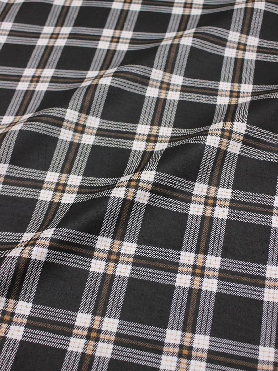 Фланель "Клетка" цв.белый/орех на черном, СОРТ2, ш.1.5м, хлопок-100%, 150гр/м.кв