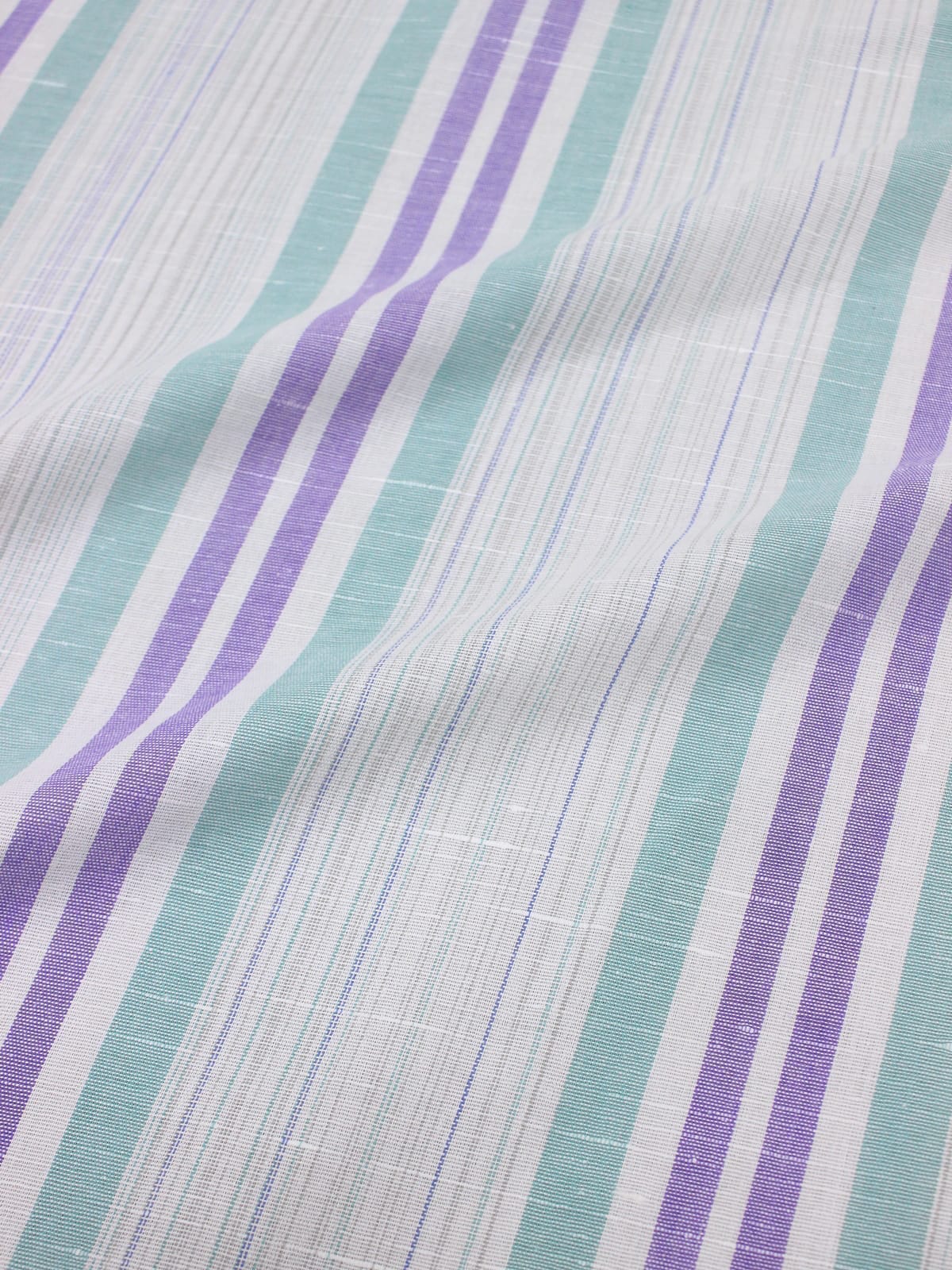 Полулен "Постельный меланж с узкой мятной/сиреневой полоской", ш.2.2м, лен-30%,хл-70%, 135гр/м.кв