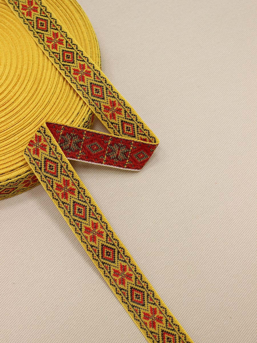 Жак.лента 22мм Красно-черный орнамент на желтом