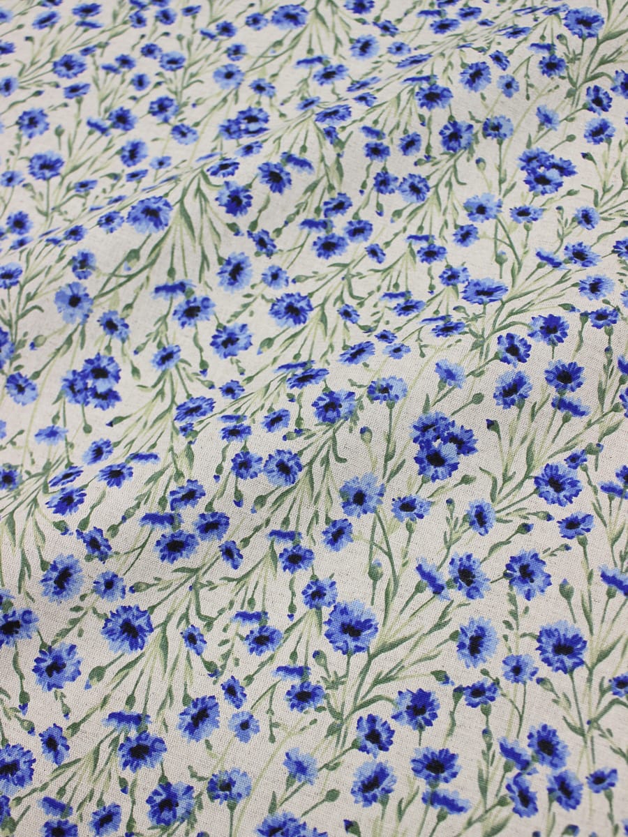 Полулен "Душистые васильки" (на т.суровом), ш.1.5м, лен-30%, хлопок-70%, 140гр/м.кв