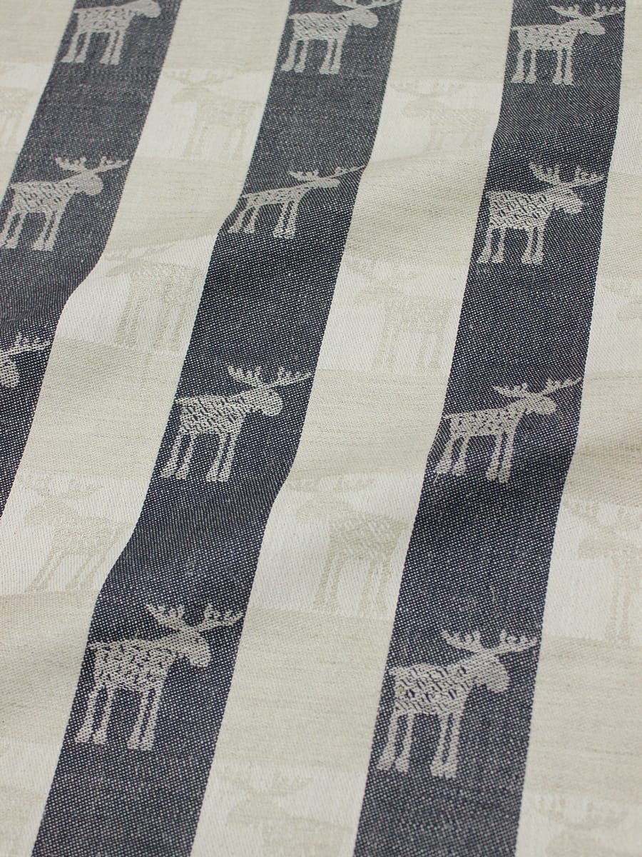 Полулен жаккард "Лоси маленькие" цв.натуральный/чернильный, ш1.6м, лен-51%, хлопок-49%, 220гр/м.кв