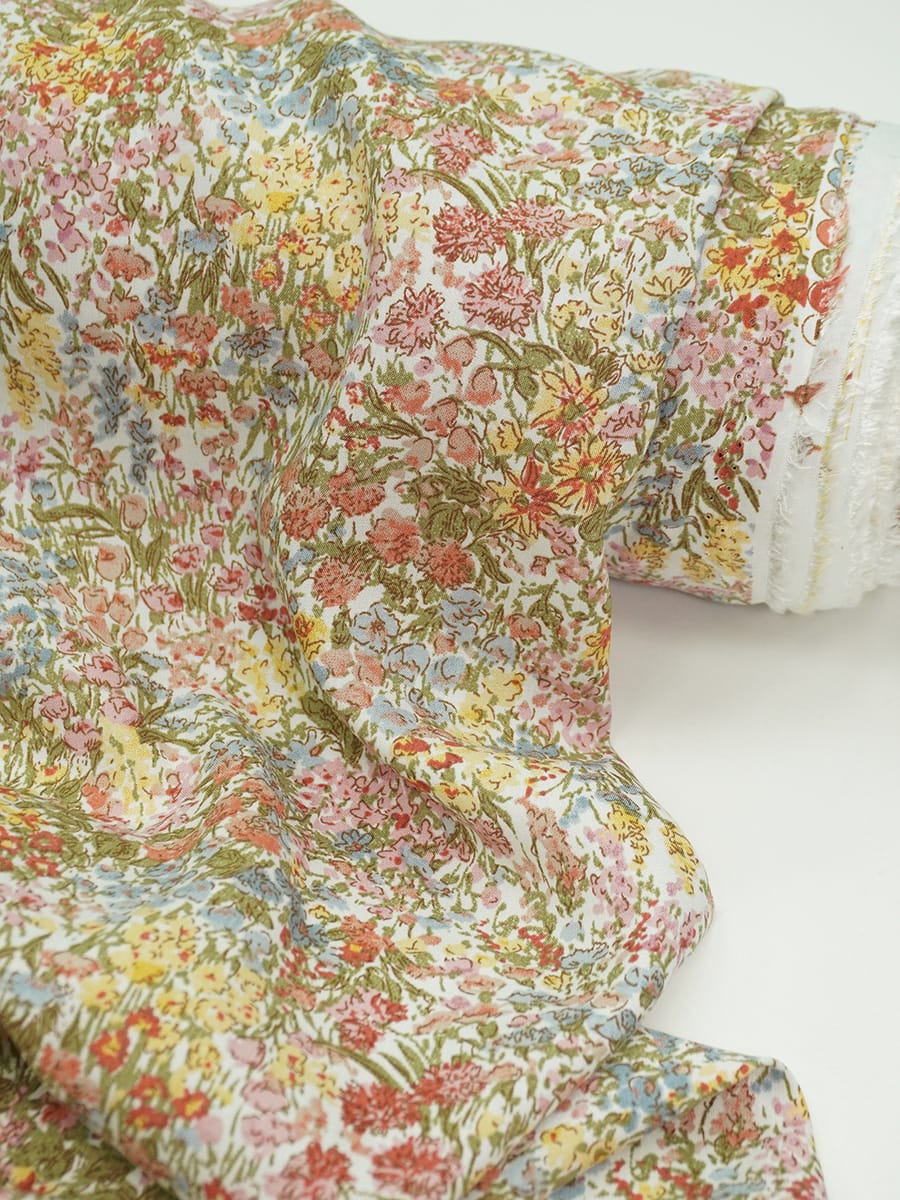 Штапель "Полевое изобилие" цв.терракотовый, ш.1.45м, вискоза-100%, 110гр/м.кв