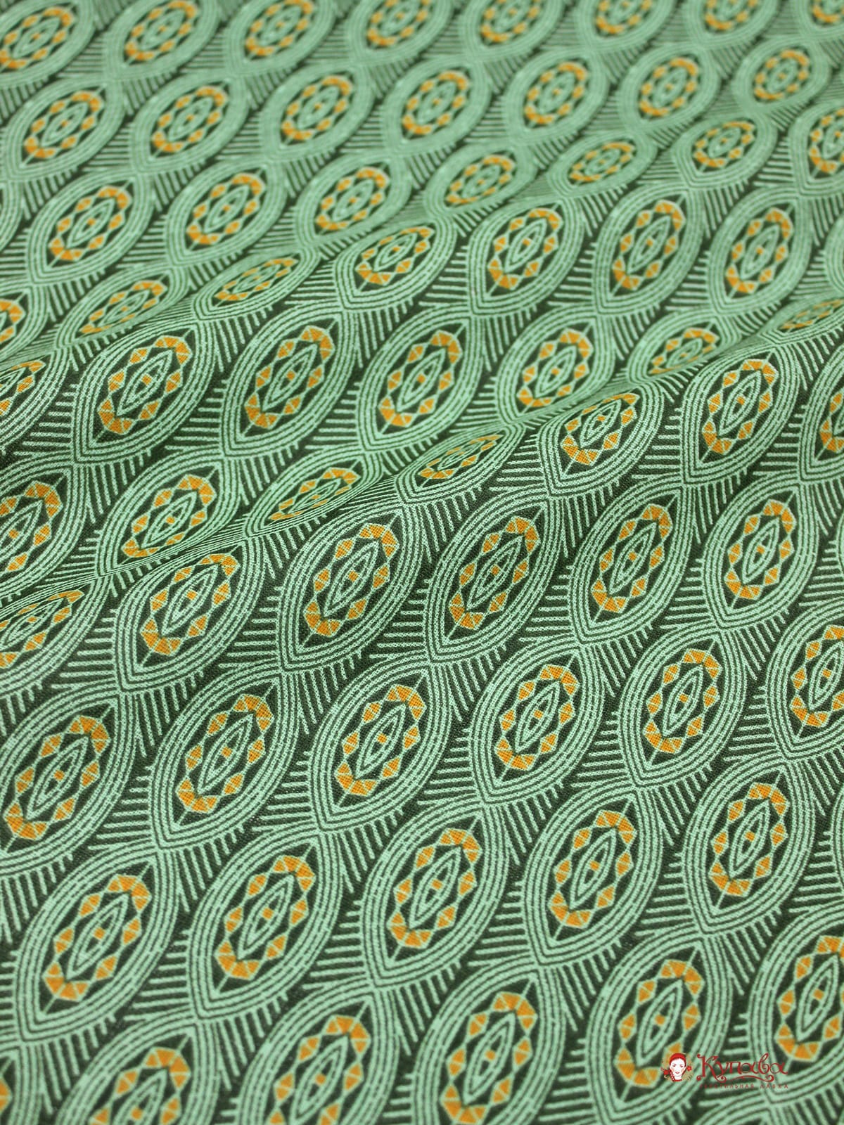 Ситец "Зеленый плетеный орнамент", ш.0.8м, хлопок-100%, 90гр/м.кв