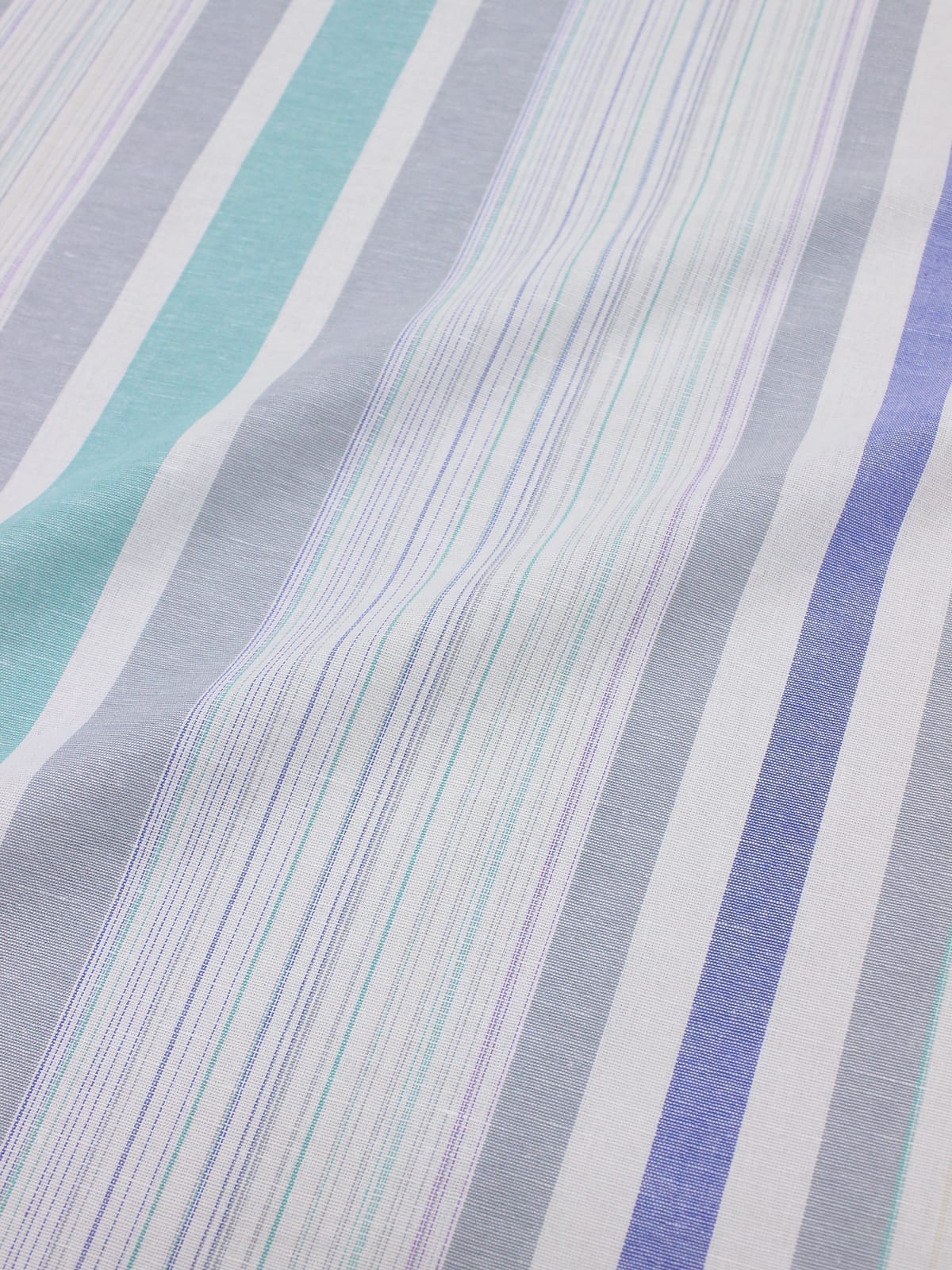 Мерный лоскут(ткань в отрезах)Полулен "Постельный меланж с широкой мятной/серой полоской", ш.1.95м, лен-30%, хл-70%, 135гр/м.кв