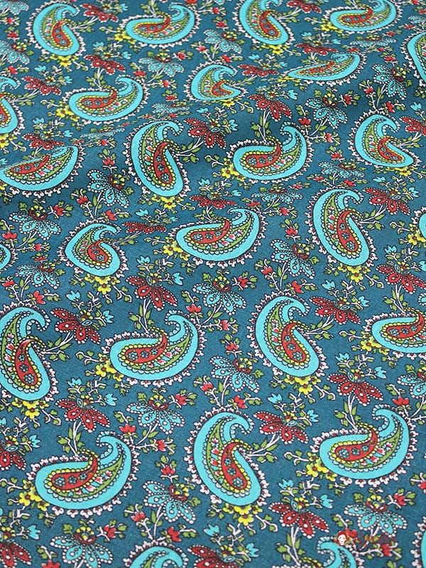 Бязь "Бирюзовые огурчики на темно-морской волне", ш.1.5м, хлопок-100%, 120гр/м.кв