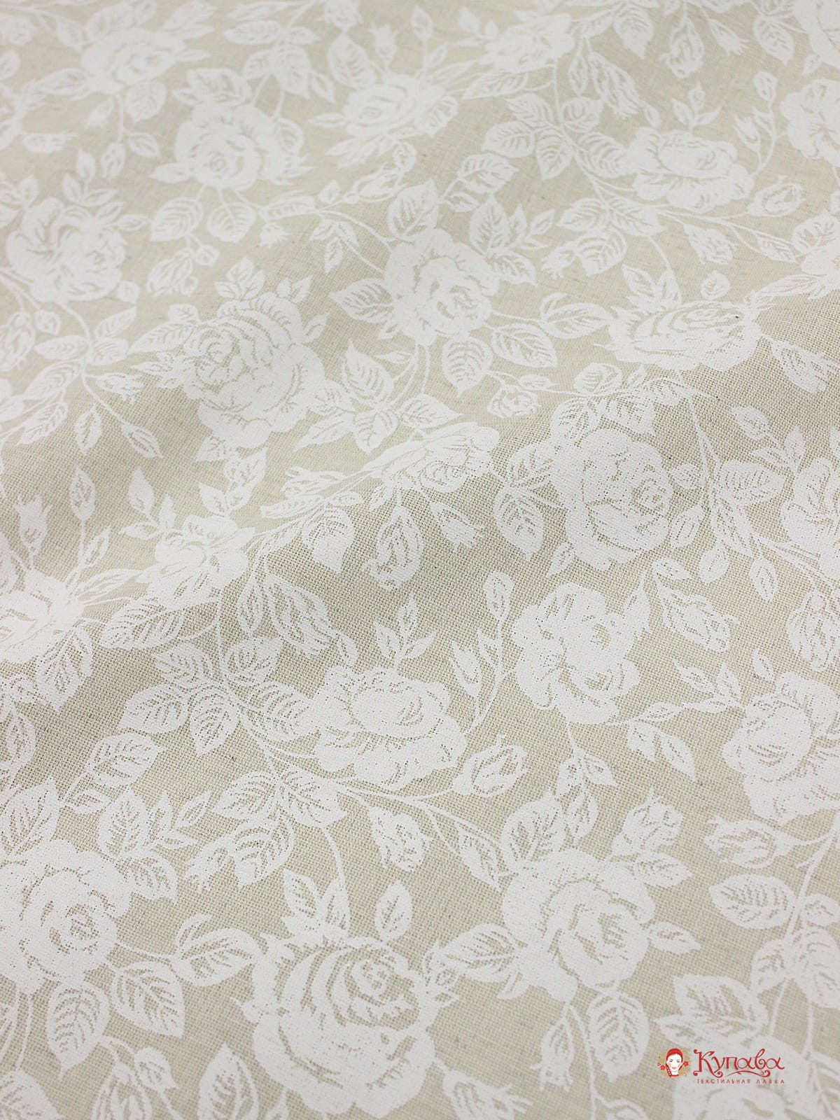 Полулен "Белые розы на суровом", ВИД2, ш.1.5м, лен-30%, хлопок-70%, 140гр/м.кв