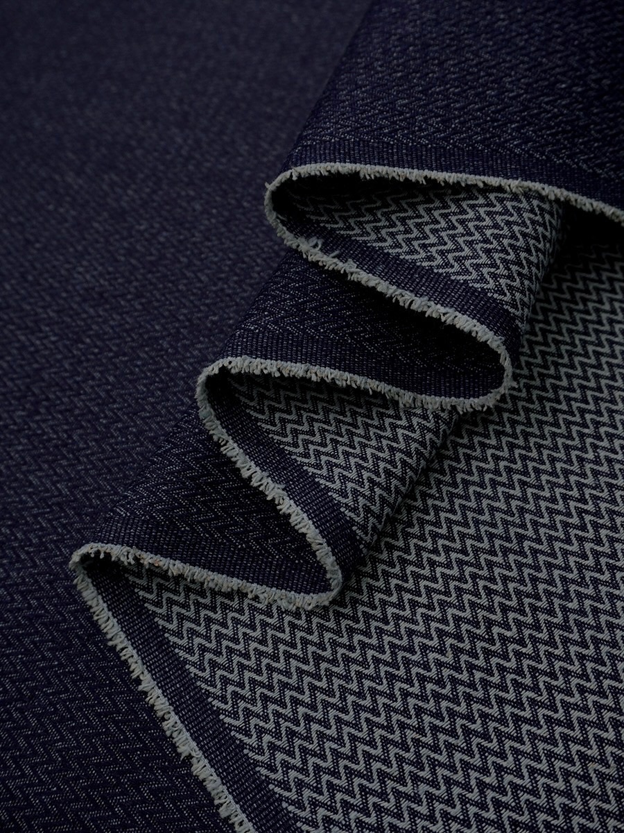 Плотная фактурная джинсовая ткань "Елочка" цв.чернильный, ш.1.8м, хлопок-65%, п/э-35%, 310гр/м.кв