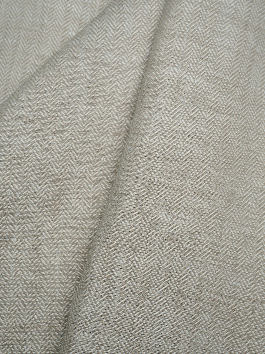 Лен костюмный с умягчением "Елочка" цв.молочный/бежево-кофейный, ш.1.5м, лен-100%, 190гр/м.кв