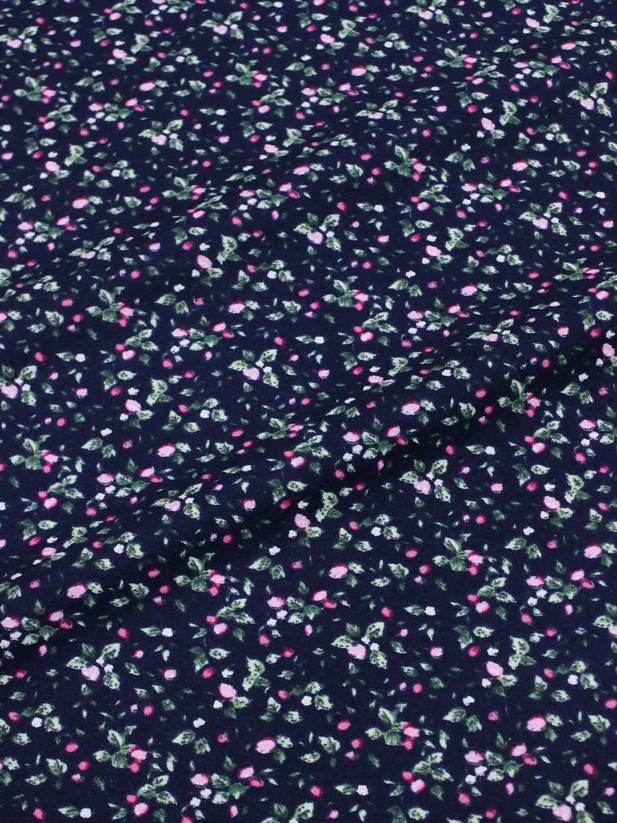 Теплый хлопок "Земляничка на чернильно-синем", ш.1.45м, хлопок-100%, 150гр/м.кв