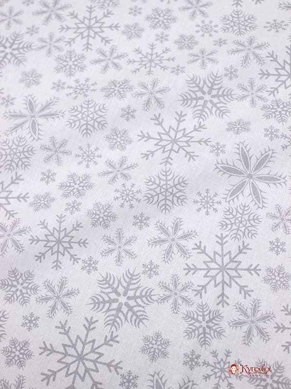 Поплин "Серые снежинки на белом", СОРТ2, ш.1.5м, хлопок-100%,115гр/м.кв