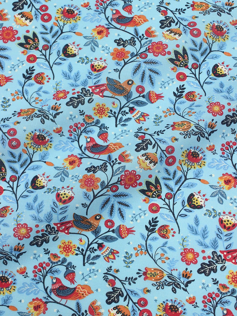 Ситец "Птичка-невеличка" цв.голубой, ш.1.5м, хлопок-100%, 94гр/м.кв