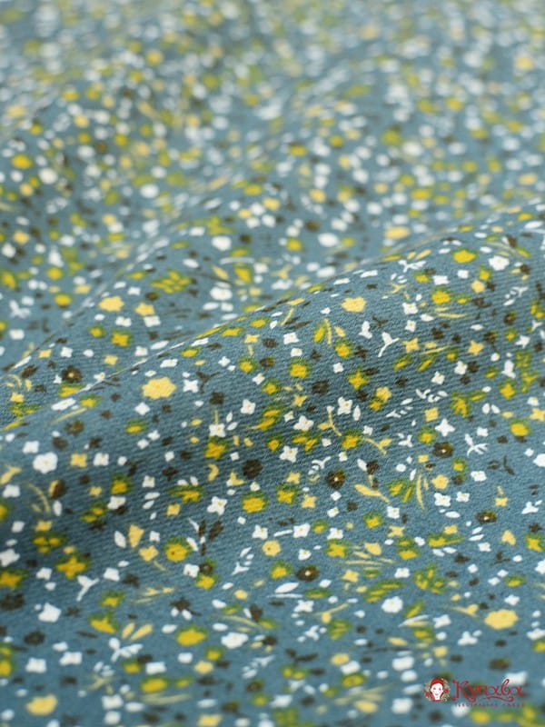 Плательный хлопок с микроворсом "Цветочная карамель" цв.морская волна, ш.1.5м, хл-100%, 140гр/м.кв