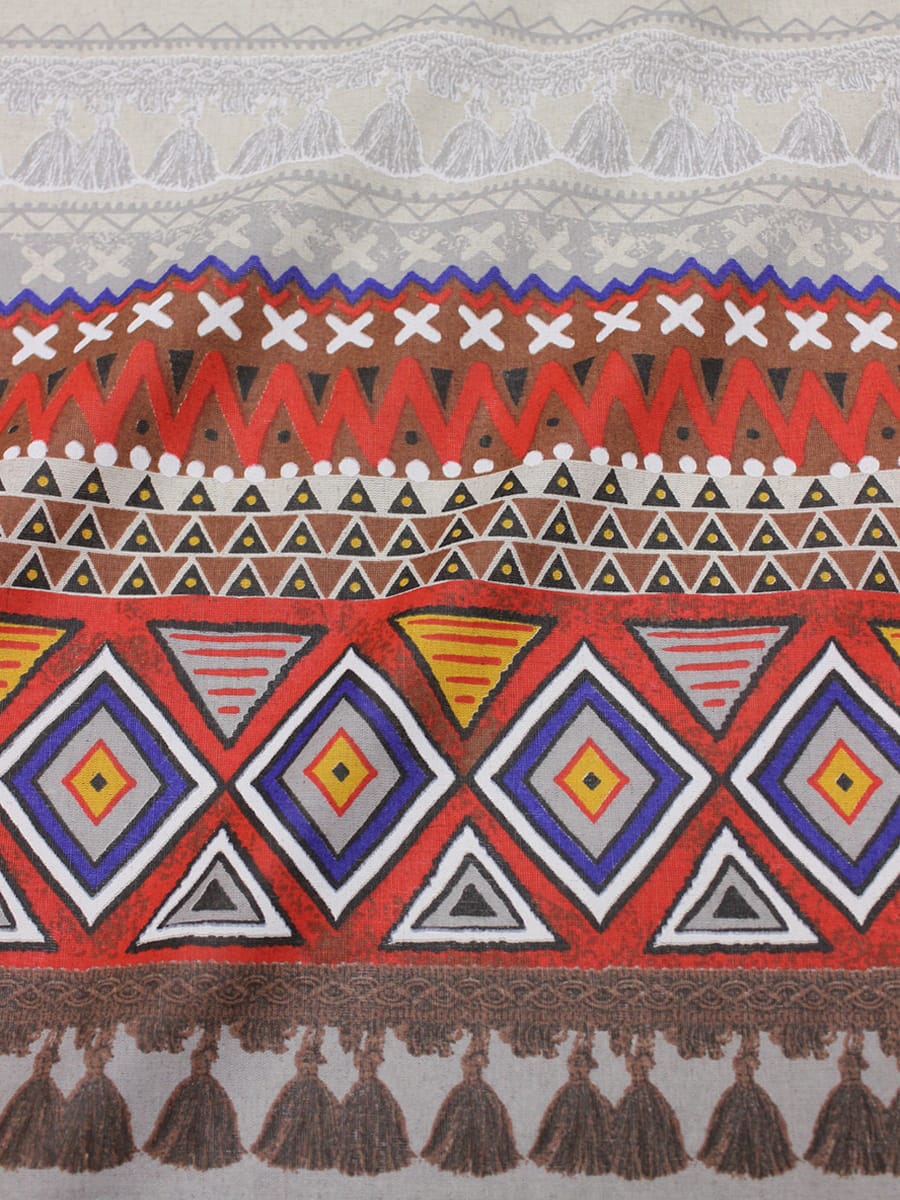 Полулен "Орнамент с кисточками" (на суровом), ш.1.5м, лен-30%, хлопок-70%, 140гр/м.кв