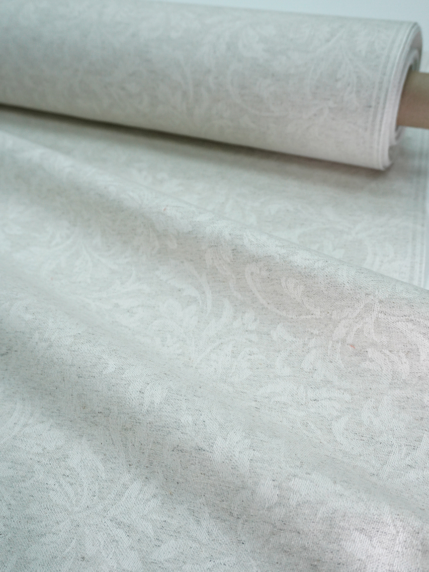 Полульняной жаккард "Перепев" цв.св.бежево-серый, ш.1.6м, лен-50%, хлопок-50%, 210гр/м.кв