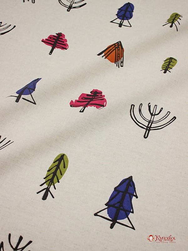 Полулен "Этно-лес на суровом", ш.1.5м, лен-30%, хлопок-70%, 147гр/м.кв