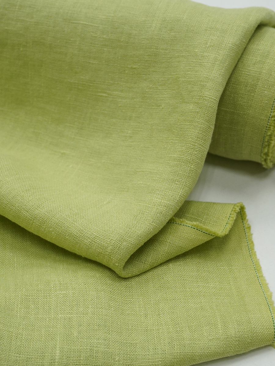 Лен костюмный с эффектом мятости цв.Салатово-оливковый, ш.1.45м, лен-100%, 190гр/м.кв