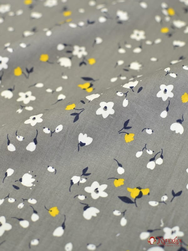 Импорт. хлопок "Цветочная полянка" цв.стальной графит, ш.1.58м, хлопок-100%, 110гр/м.кв
