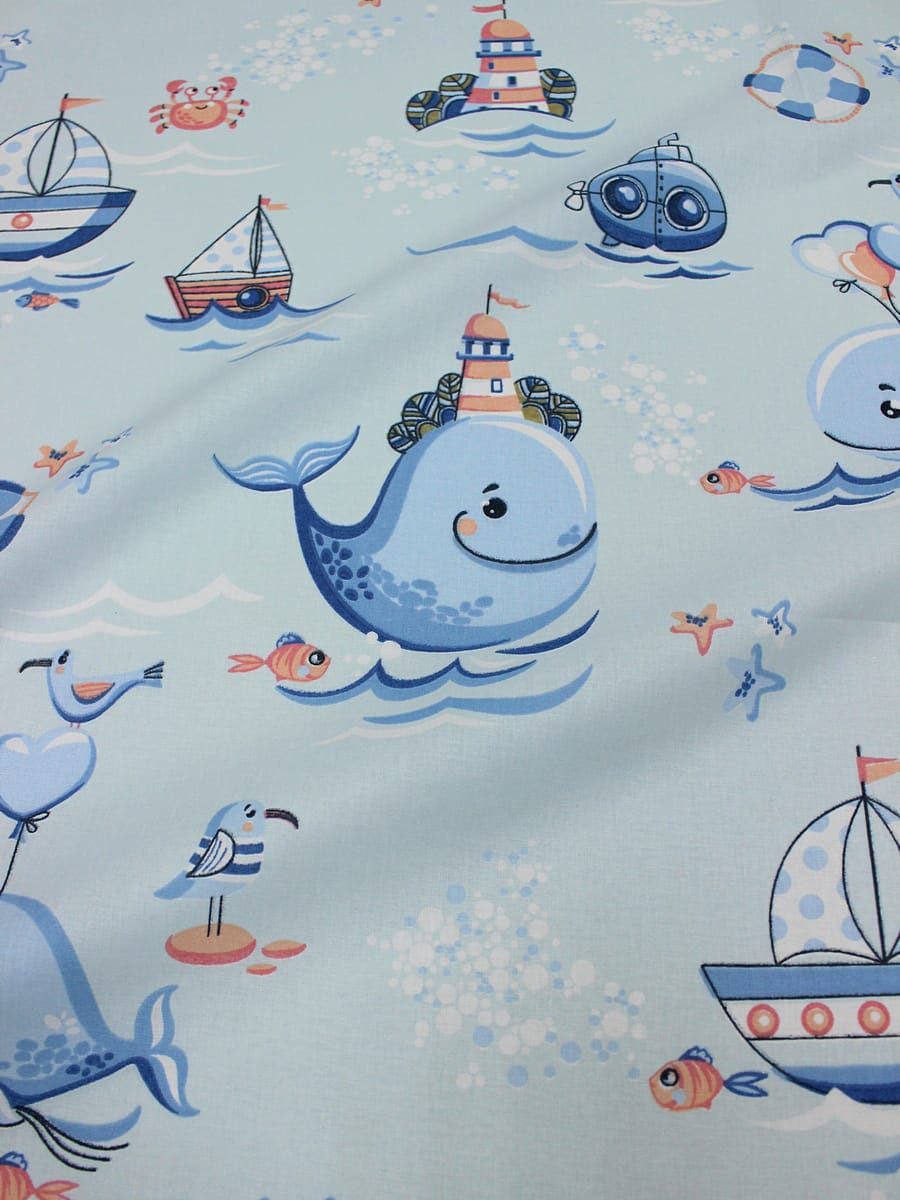 Поплин "Веселый китенок", ш.1.5м, хлопок-100%, 115гр/м.кв