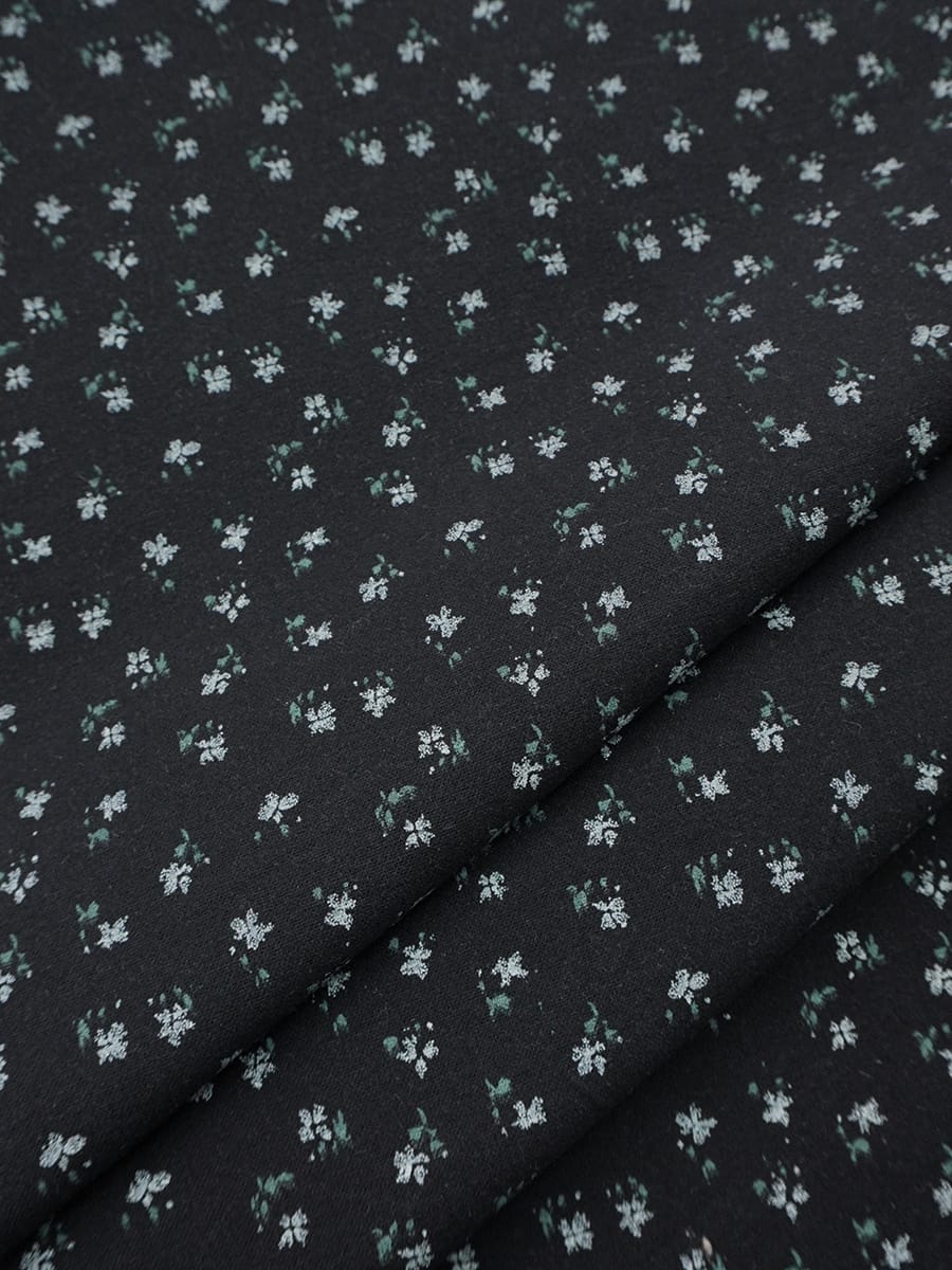 Теплый хлопок "Цветочки - мотылечки" цв.черный, СОРТ2, ш.1.50м, хлопок-100%, 160гр/м.кв