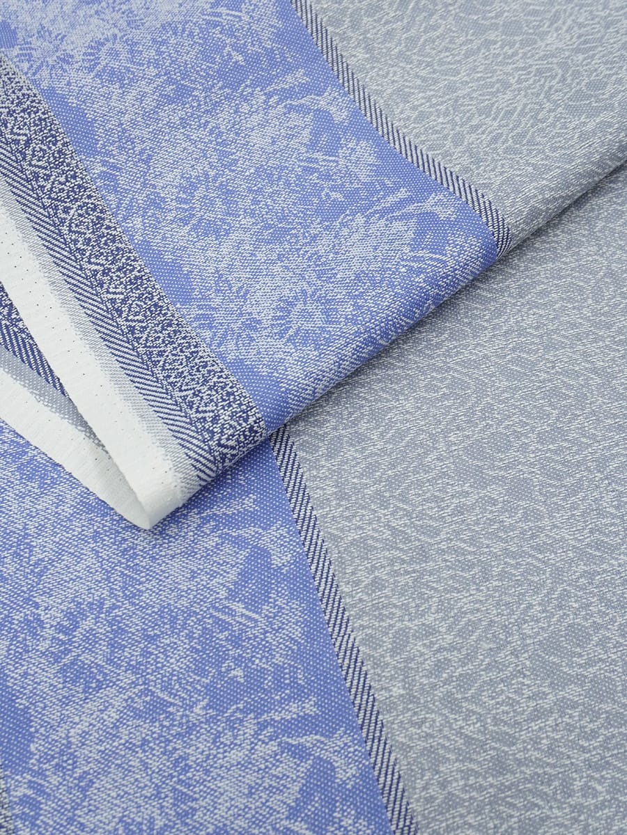 Холст полотенечный жаккард "Букет ромашек" цв.голубая сирень, ш.0.5м, лен-30%, хл-70%, 210гр/кв.м