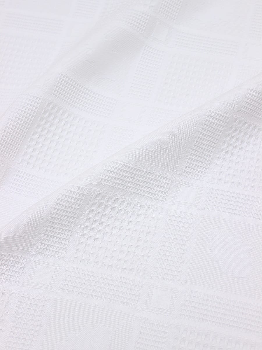 Вафельное премиум-полотно жаккард "Italy" (клетка+листики), цв.Белый, ш.1.48м, хл-100%, 300гр/м.кв