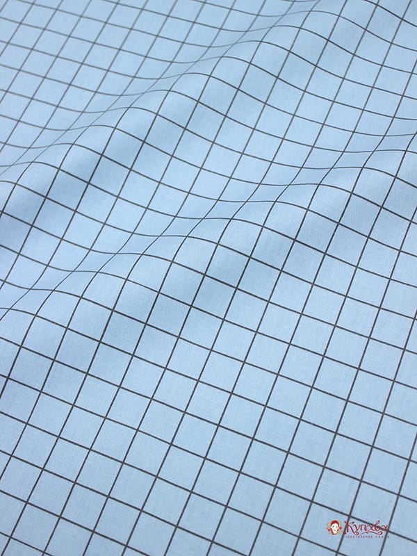 Сатин "Темно-серая клетка на светло-голубой дымке", СОРТ2, ш.1.61м, хлопок-100%, 110гр/м.кв