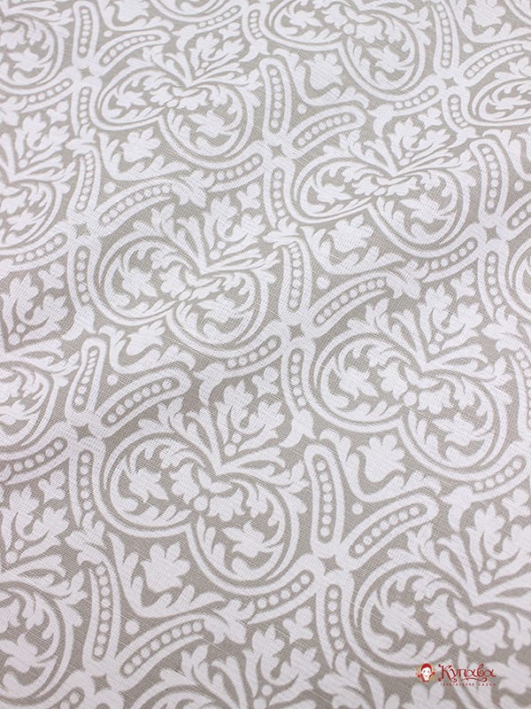 Полулен "Белый орнамент на серо-бежевом", ш.1.5 м, лен-30%, хл-70%, 140гр/м.кв