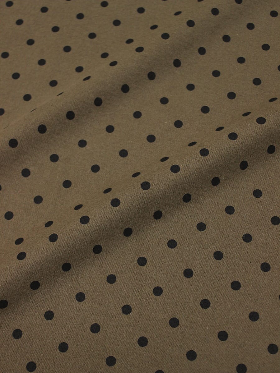 Теплый хлопок "Черный горох (6мм) на коричневом хаки", ш.1.49м, хлопок-100%, 160гр/м.кв