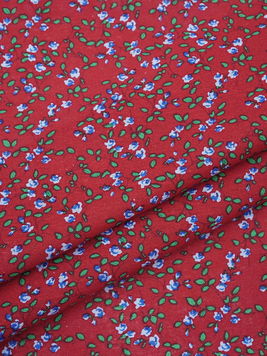 Хлопколен "Мелкие голубые цветочки с веточками на т.красном", ш.1.45м, лен-20%, хл-80%,130гр/м.кв