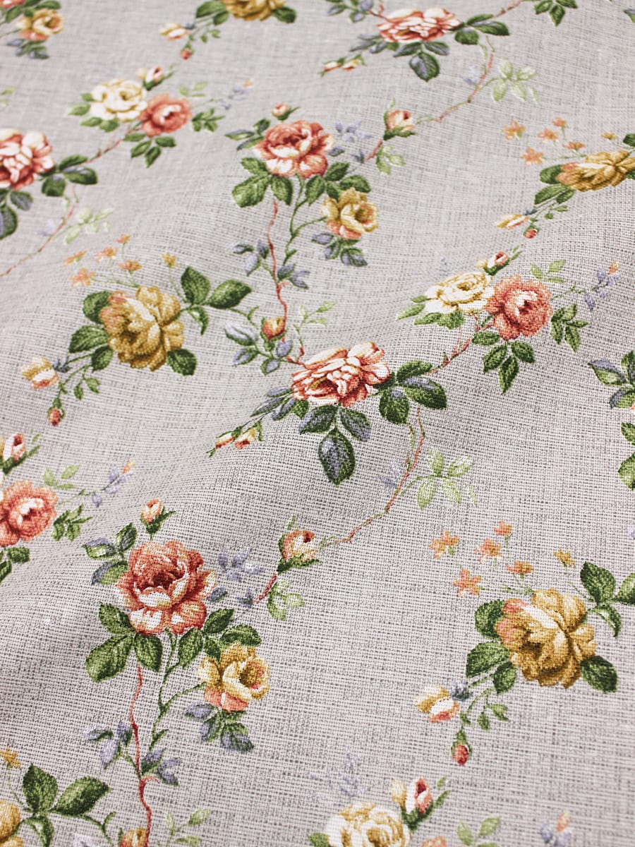 Мерный лоскут( ткань в отрезах) Рогожка "Плетистая роза на св.сером меланже", ш.1.5м, хлопок-100%, 165гр/м.кв