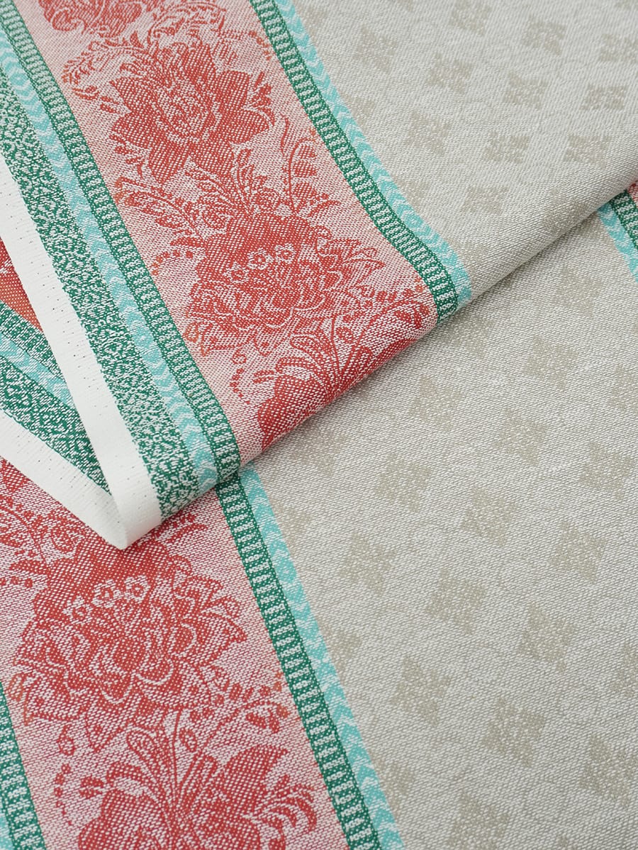 Холст полотенечный жаккард "Валенсия" цв.бежевый/красный, ш.0.5м, лен-30%, хл-70%, 210гр/м.кв