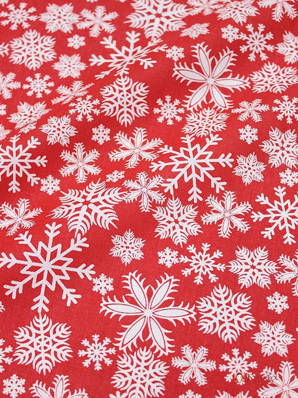 Поплин "Белые снежинки на красном", СОРТ2, ш.1.5м, хлопок-100%,115гр/м.кв