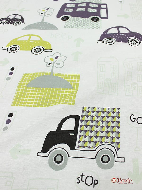 Бязь "Машины в городе", СОРТ2, ш.1.5м, хлопок-100%, 120гр/м.кв