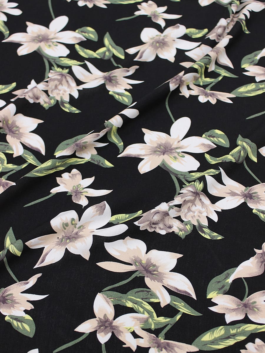 Штапель "Сладкое благоухание" цв.черный, ш.1.45м, вискоза-100%, 100гр/м.кв