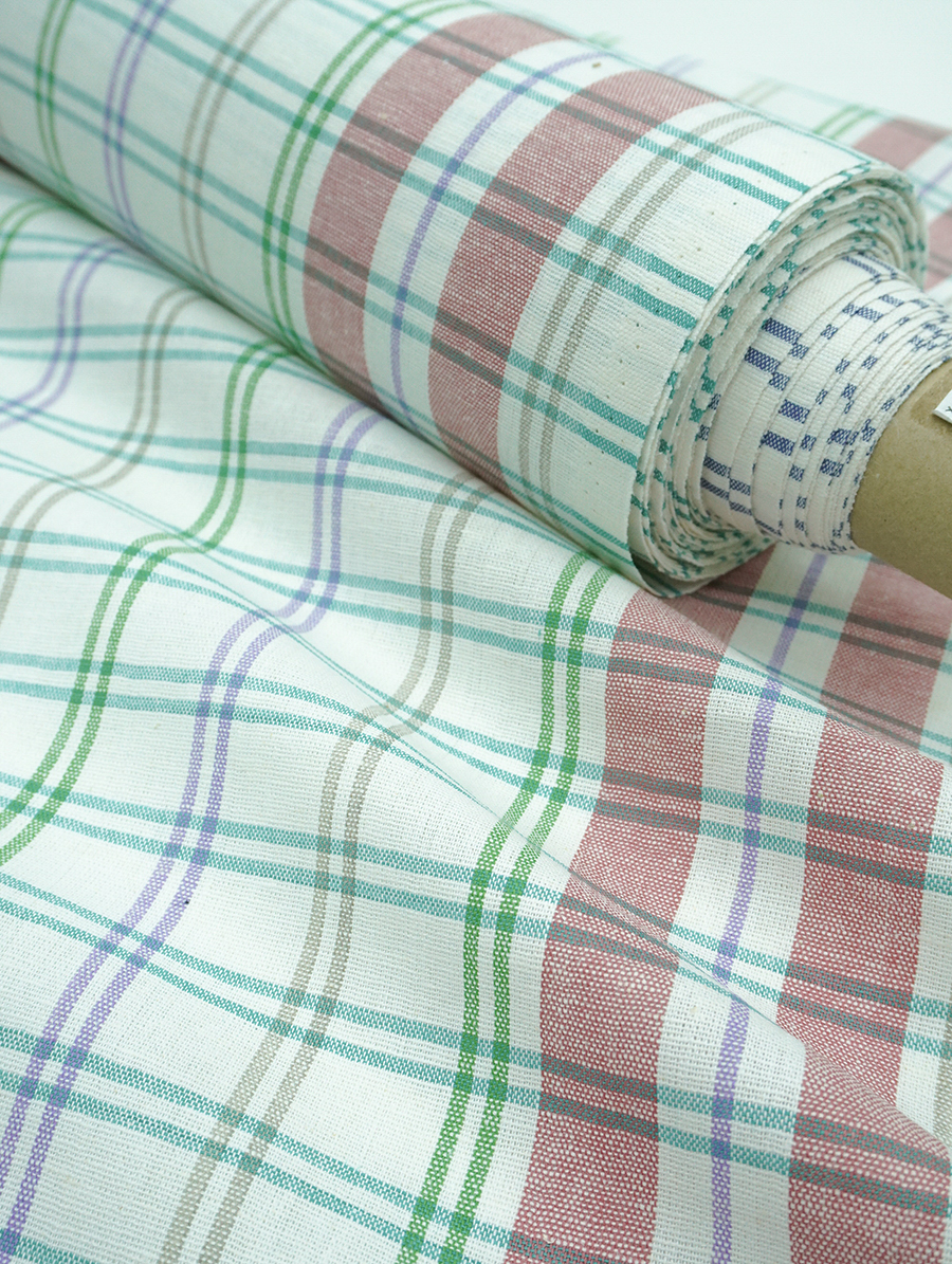 Холст полотенечный "Двойная цветная клетка" цв.красный/зеленый, ш.0.5м, лен-30%, хл.-70%, 140гр/м.кв