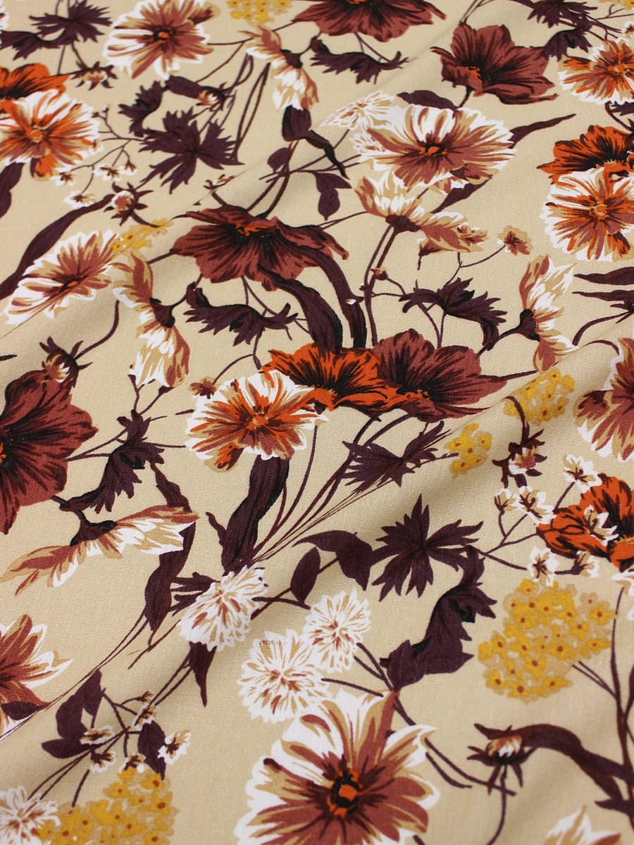 Креп-вискоза с эфф.жатости "Музыка цветов" цв.песочный, ш.1.4м, вискоза-100%, 120гр/м.кв