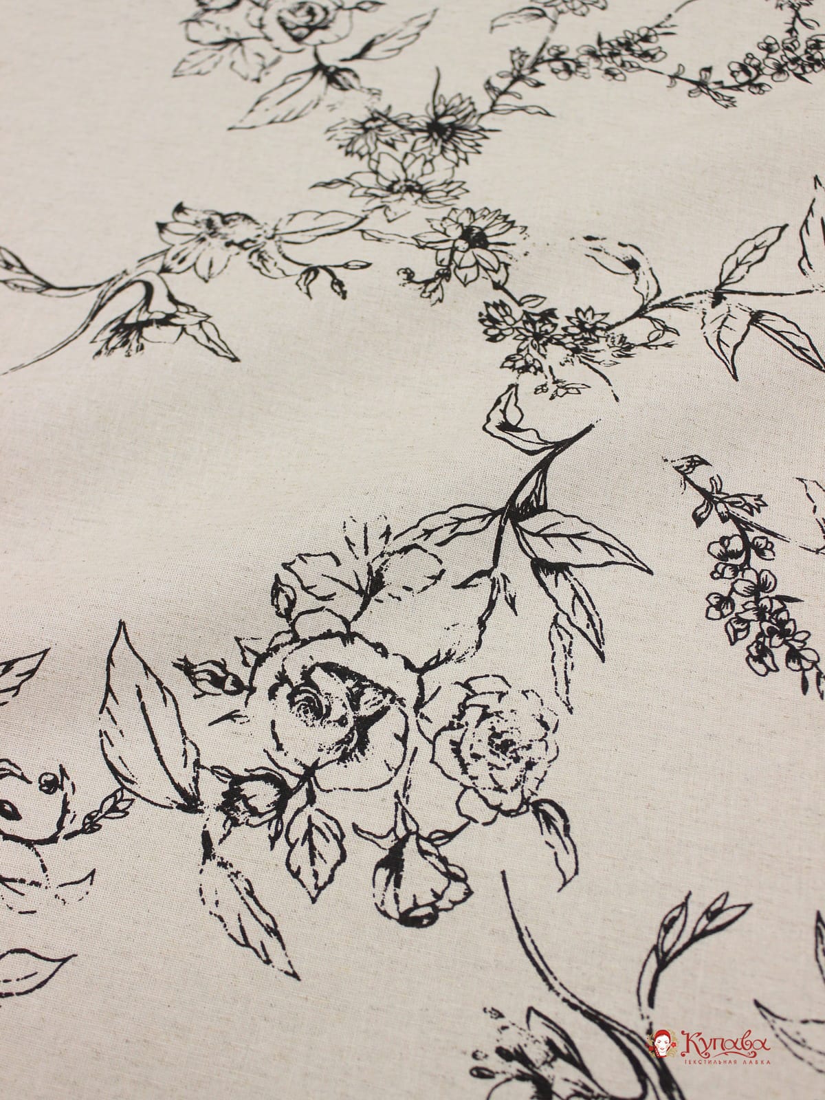 Полулен "Шведская роза на суровом", ш.1.5м, лен-30%, хлопок-70%, 147гр/м.кв